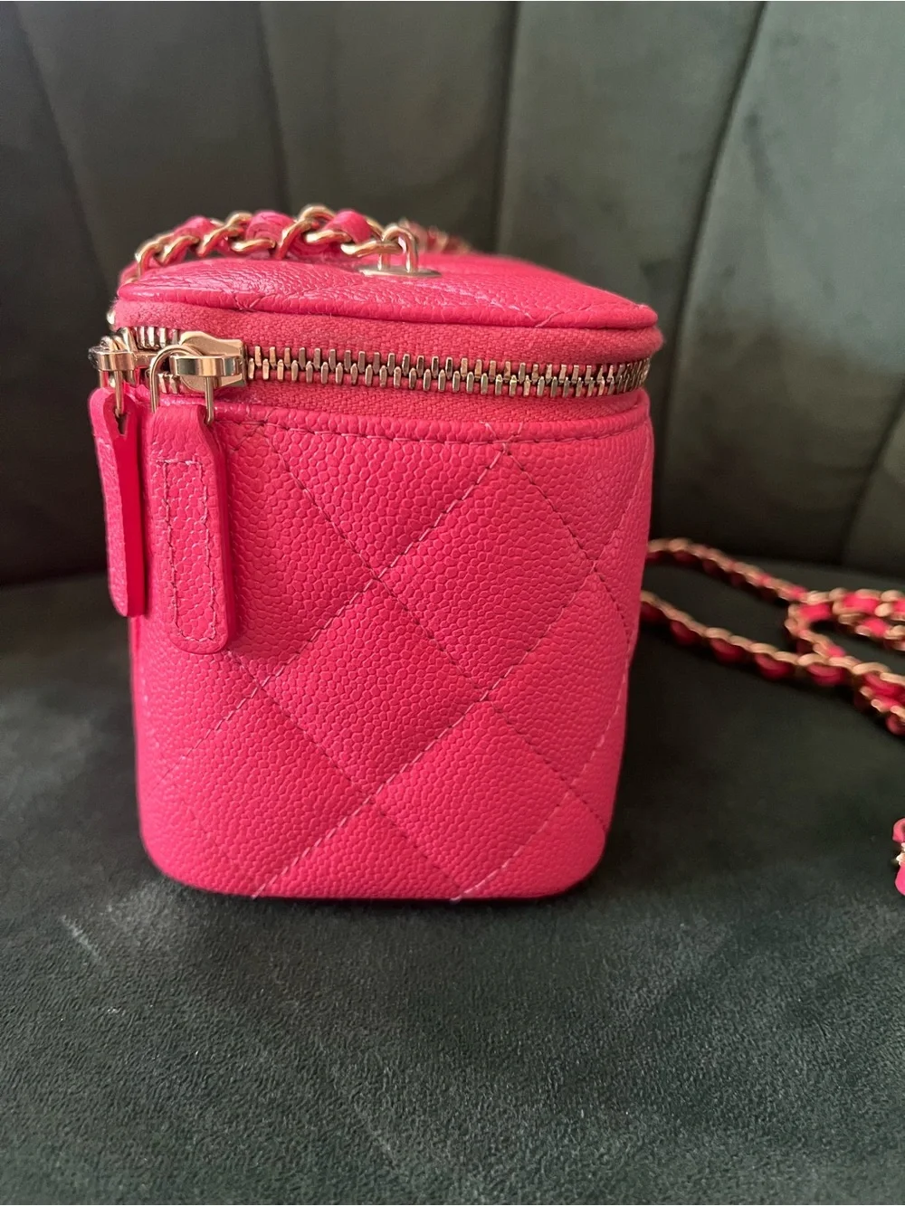 CHANEL Coral Pink Quilted Vanity Crossbody with Gold-Tone Chain